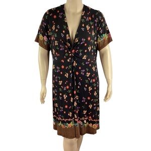 Johnny Was Nani Twist Front Floral Swing Dress Black Multicolor 2X